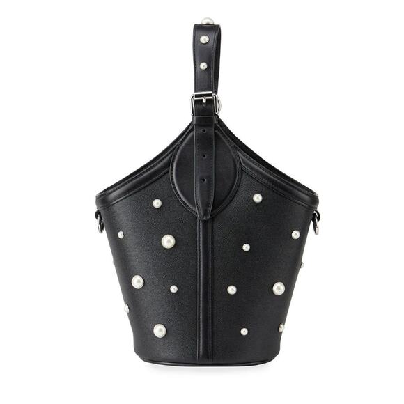 Rebecca Minkoff Handbags - Rebecca Minkoff Black Studded Mini Bucket Bag Round Base Silver Hardware Read